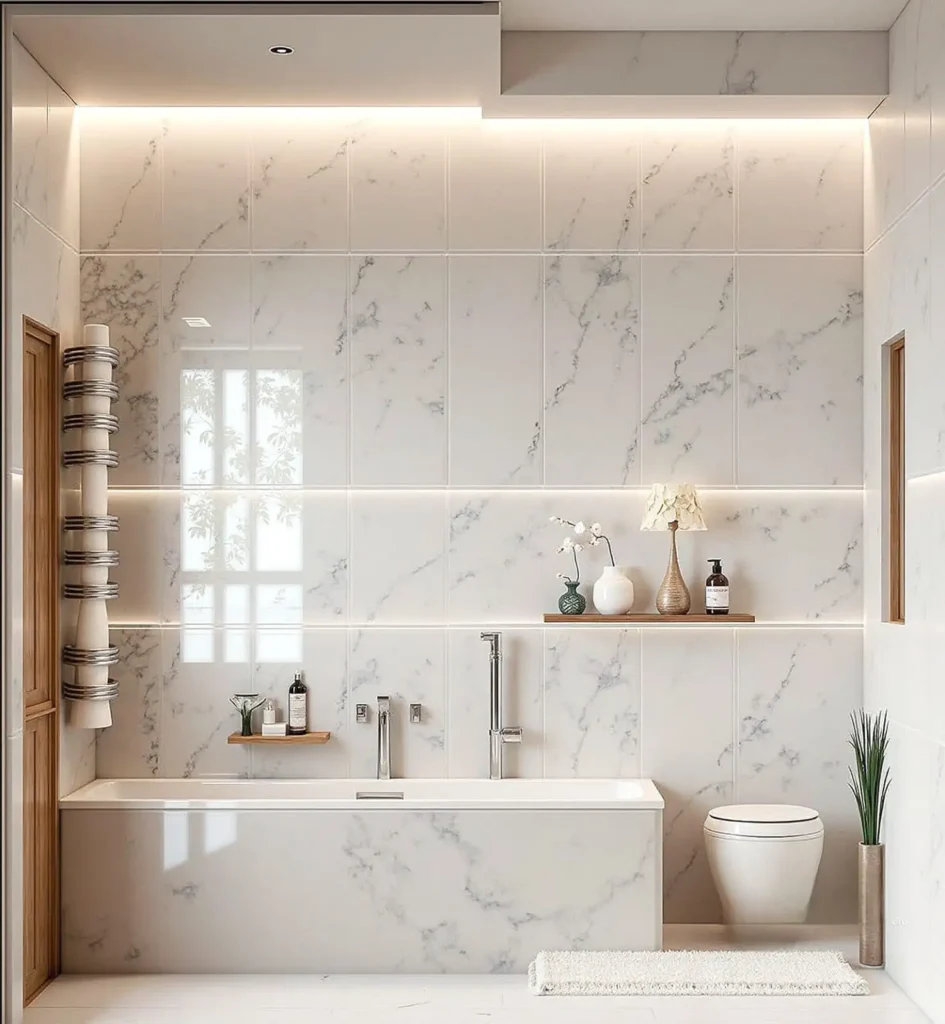 baie moderna mica cu dus walk in realizata de designer interior Iasi