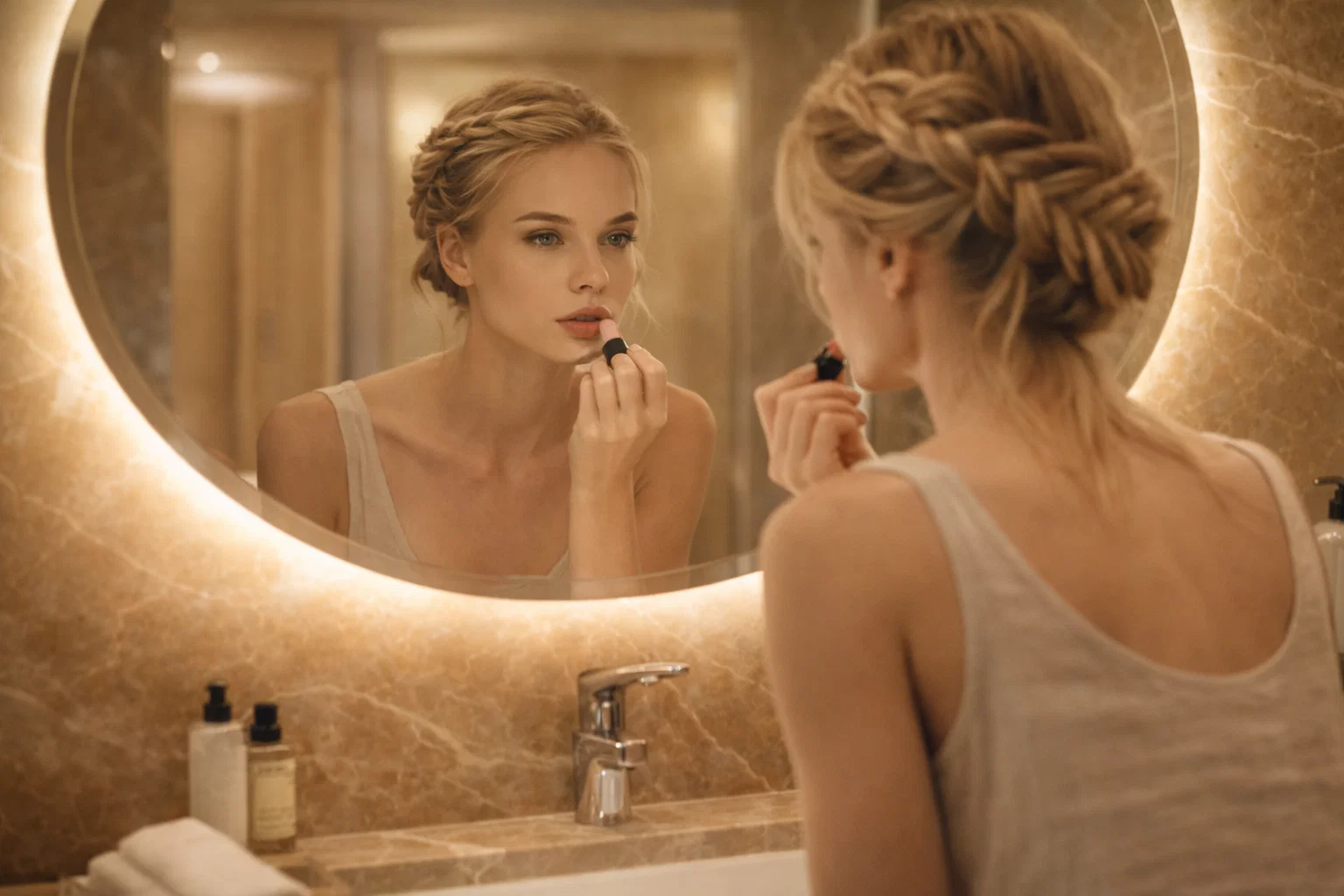 Wanda (Ruwana Studio) scenă de pregătire, lumină caldă, compoziție cinematică editorială